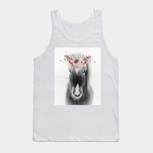 Icelandic Horse Portrait with Flowers, black and white Tank Top